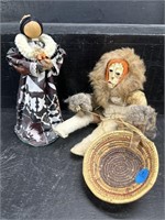 2 PC HAND WOVEN ESKIMO DOLL WITH BASKET AND PAPER