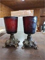 2 Glass Goblets with Metal Base