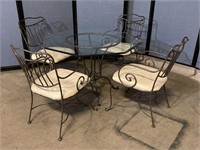 Glass Top Table W/Metal Base & Chairs