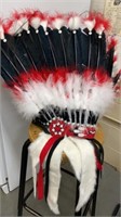 Native American made red moon war bonnet