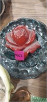 Chalkware plaque with rose