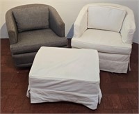 Thomasville 2 swivel chairs and ottoman w/covers