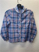 Vintage Ruffle Hem Plaid Blouse