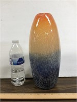 Vintage Blue Orange Bubble Art Glass Vase 12"
