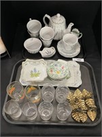 Lavender Tea Pot Set, Napkin Holders, Etched