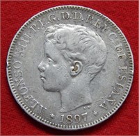 1897 Philippines Silver Peso -Alfonso XIII Commem