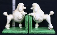 Pair cast iron white poodle bookends