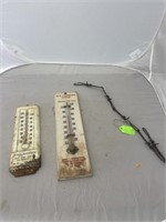 2 Advertising Thermometers & Barb Wire