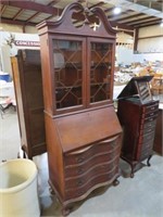 ANTIQUE SERPENTINE FRONT 4 DRWR 2 DOOR SECRETARY