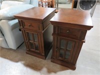 (2X) CHERRY 1 DOOR 1DRWR INLAID END TABLES