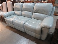 BEAUTIFUL LEATHER SEAFOAM GREEN DBL RECLINING SOFA