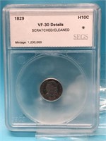 1829 VF-30 Bust Half Dime SEGS Graded