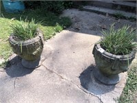 Pr of Concrete Grape Pattern Planters (16" T x 15"