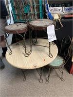 VINTAGE IRON & WOOD CHILD’S TABLE & 3 CHAIRS