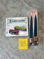 classic streetcars & VTG holly berry tree candles