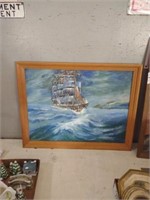 Framed Ship painting signed Dixie 71