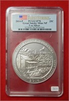 2014 Great Smoky Mtns NP 5 Oz Silver PCGS SP70