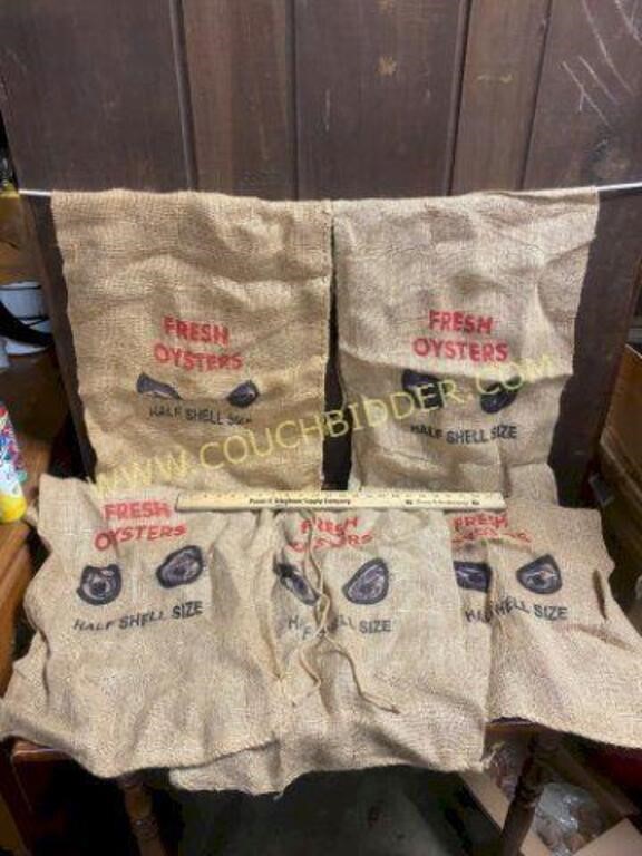 Five Fresh Oysters Burlap Sacks