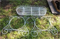 White Metal Patio Table with Scrolled Base