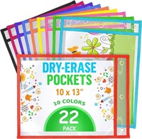22-PACK DRY ERASE POCKETS REUSABLE SLEEVES