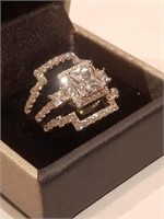 Princess Engagement Ring wedding set Sterling Sz 7