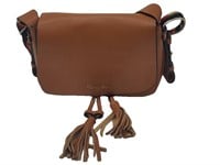 Brown Smooth Leather Full Flap Tassel Purse