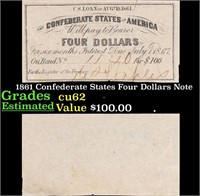 1861 Confederate States Four Dollars Note Grades S