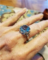 Sterling Silver Ring with Blue Stone Size 9