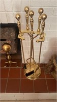 32” brass fireplace tool set
