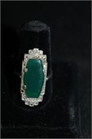 Sterling Art Deco Jade Ring