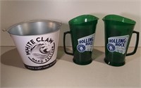 White Claw Ice Bucket & 2 Rolling Rock Pitchers