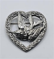 Vintage Sterling Napier Hummingbird Heart Brooch