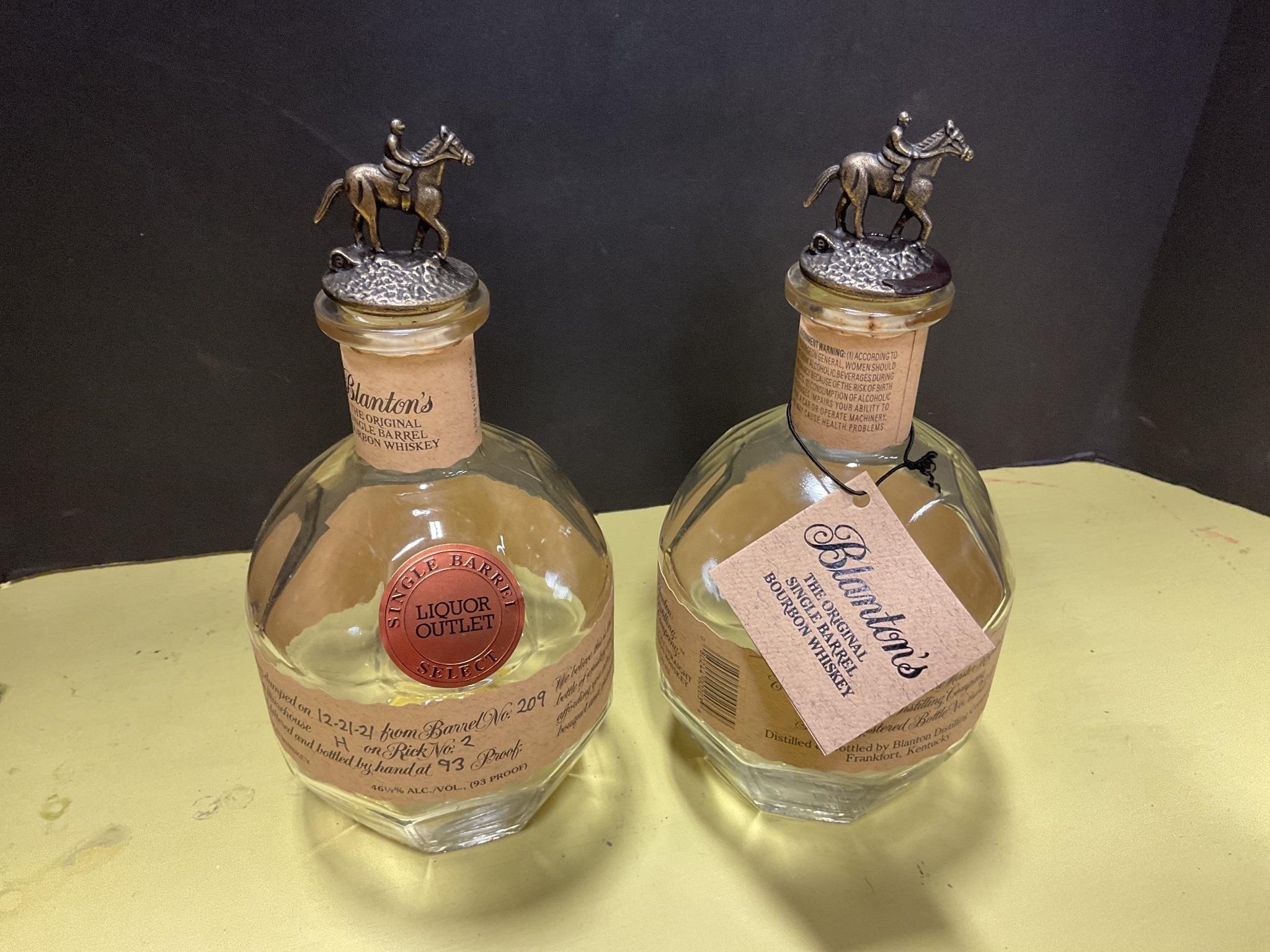 Empty Blanton bottles letter B