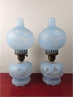 2 Vintage Hurricane Lamps Mid Century