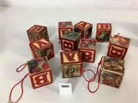 11-VNTG WOOD ALPHABET BLOCK ORNAMENTS