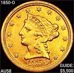 1850-O $2.50 Gold Quarter Eagle CHOICE AU