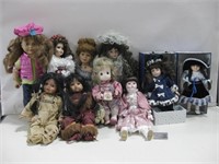 Ten Porcelain Dolls Tallest 17" See Info