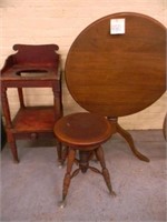 Country Tri-Leg Tilt Top Tea Table, Organ Stool,