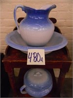 Blue & White Pitcher, Bowl & Chamber Pot