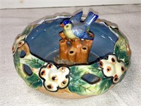Vintage Japan bluebird flower frog & floral bowl,
