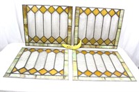 4 Vtg. Stained Glass "Diamonds" Window Panels