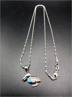 .925 Solid Silver Pendant w/ Blue,White,& Red Opal