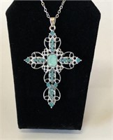 Beautiful Aquamarine Cross Pendant with chain
