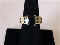 Emerald and Diamond Ring Gold Tone