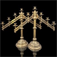 Pair Of Church Bronze Adjustable Candelabras With
