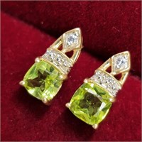 $500 10K  Peridot(1ct) Diamond(0.04ct) Earrings