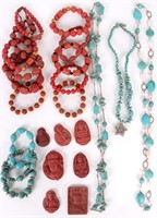 CINNABAR & HOWLITE CHINESE LADIES JEWELRY