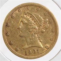 1901-S $5 Gold Coin XF