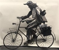 Huge Paper Boy on Bicycle Metal Sculpture 1995
