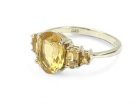 Sterling Silver 5 Faceted Citrine Stone Ring Sz 7